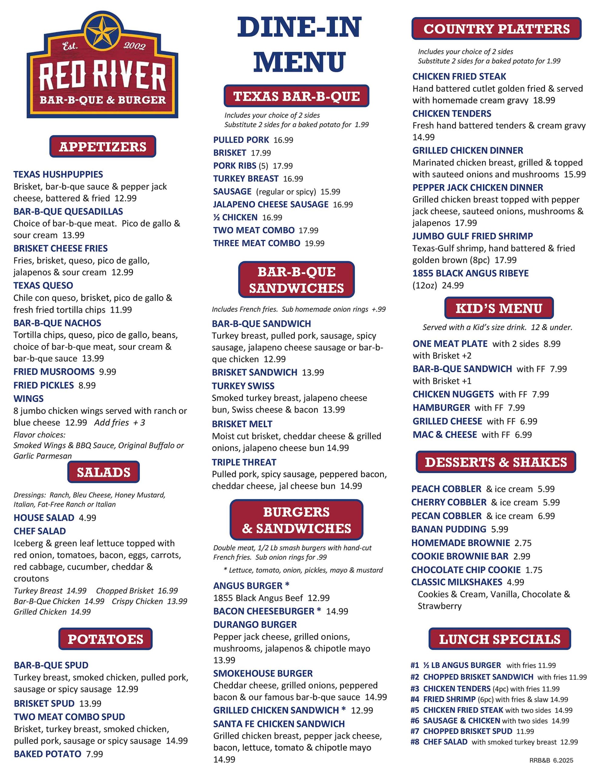 Katy Dine In Menu